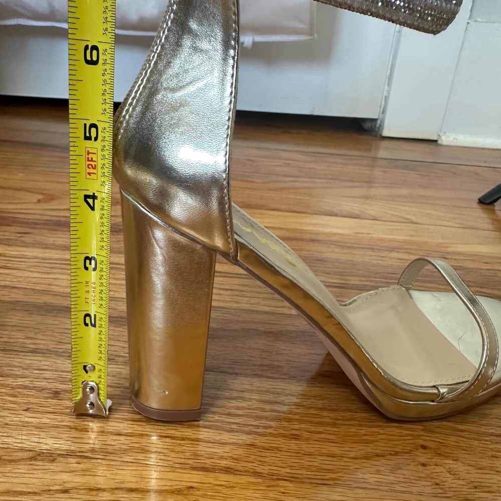 Lulus Cute Pearly Gold Metallic High Heels Block Heel - Picture 8 of 12